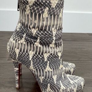 Christian Louboutin Black and White Watersnake Heeled Boots, size 36 1/2.